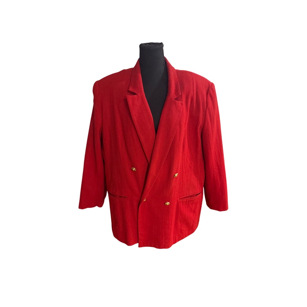 Gloria Vanderbilt Vintage Red Wool Double Breasted Blazer Gold Buttons Size 24W